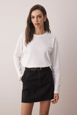 TRENDYOLMILLA Siyah-Beyaz 2li Paket %100 Suprem Oversize/Genis Kesim Orme T-Shirt TWOAW25TS00004  фото 13