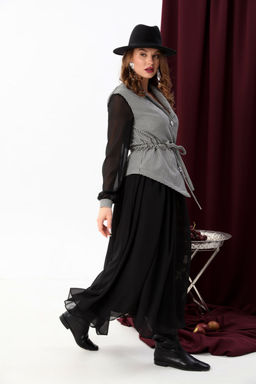 Платье NIKVA н900-5 чёрно-белая гус лапка+чёрный  фото 5