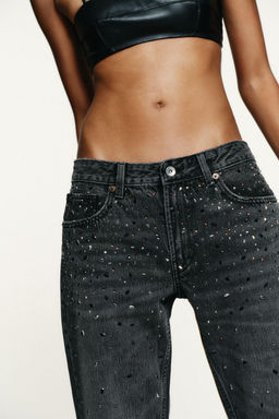 TRF LOW-RISE RHINESTONE STRAIGHT JEANS - Zara фото 9