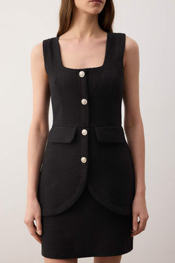 Siyah Duz Premium Tuvit Kumas Dugme Detayl? K?sa/ Mini Dokuma Elbise TWOAW26EL00321 - Trendyolmilla фото 3