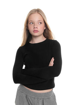 Лонгслив трикотажный спортивный с вырезом для пальца 22-7695 черный - Mini maxi фото 4