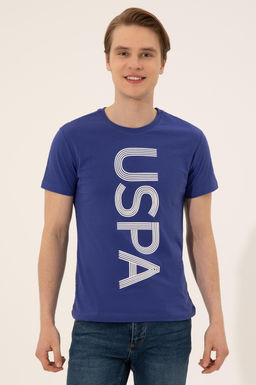 Erkek Mavi Bisiklet Yaka T-Shirt