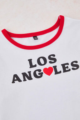 Ekru K?z Cocuk %100 Pamuk Slogan Bask?l? Biye Detayl? K?sa Kol Orme T-Shirt TKDSS25TS00115 - Trendyolmilla фото 3