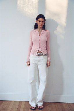 100% WOOL RIBBED POLO NECK JACKET
