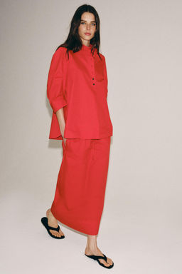FALDA MIDI POPEL?N ZW COLLECTION / Rojo - Zara фото 2