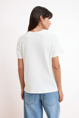 Ekru Cicekli Regular/Normal Kal?p K?sa Kollu Nak?sl? %100 Pamuk Orme T-Shirt TWOSS26TS00074 - Trendyolmilla фото 4