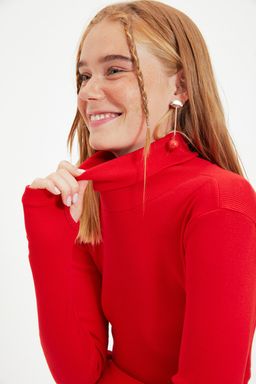 Trendyolmilla Zumrut Yesili Fitted/Vucuda Oturan Bal?kc? Yaka Parmak Detayl? Fitilli Esnek Orme Bluz TWOAW21BZ0071 фото 17