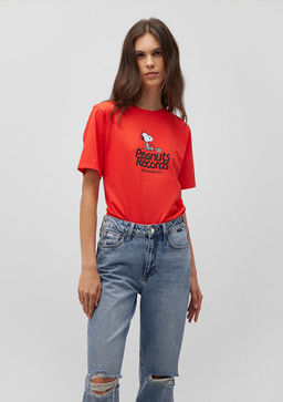 Snoopy Bask?l? K?rm?z? Tisort