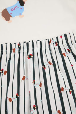 Beyaz-Cok Renkli Kopek Desenli Pamuklu Likral? Yumusak Tuse Orme Pijama Tak?m? THMSS26PT00126