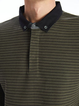 Polo Yaka Uzun Kollu ?izgili Erkek Sweatshirt