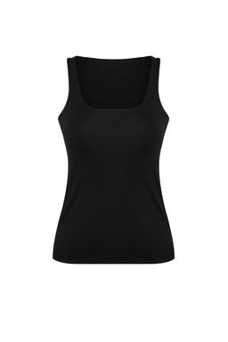 Siyah Toparlay?c? 2 Katl? Ici Pedli Spor Sutyenli Kare Yaka Orme Spor Ust/Bluz THMSS24BZ00002
