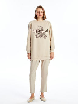 Bisiklet Yaka Bask?l? Kad?n Sweatshirt Tunik