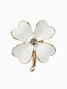 Брошь «Клевер» матовая, цвет белый в золоте