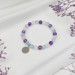 Браслет для "Весов" из Аквамарина,Аметиста и Розового кварца 17 см