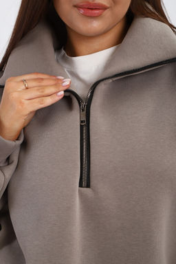 Толстовка женская из футера начес Комфорт серо-коричневый макси