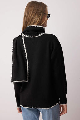 Siyah Yumusak Dokulu Genis Kal?p Sal Aksesuarl? Triko Kazak TWOAW26KZ00155 - Trendyolmilla фото 5