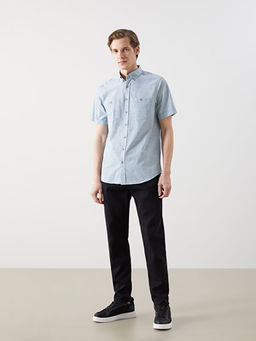 Regular Fit K?sa Kollu Keten G?r?n?ml? Erkek G?mlek