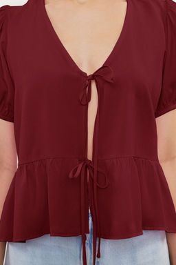 TRENDYOLMILLA Pembe Baglamal? Dokuma Gomlek TWOSS24GO00237  фото 7