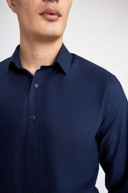 Рубашка Slim Fit с итальянским воротником и длинными рукавами без глажки - Defacto фото 5
