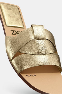 CROSS-STRAP FLAT LEATHER SANDALS - Zara фото 8