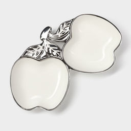 Менажница 2 ячейки «Яблоки», 25.5×14.5×3.5 см, керамика, белая