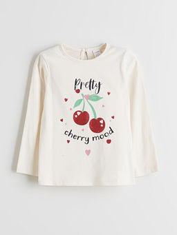 Bisiklet Yaka Bask?l? K?z ?ocuk Ti??rt