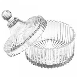 Конфетница стеклянная Плиссе 250мл, д10см, h12,8см, с крышкой, цветная коробка (Китай) - Домашняя мода фото 3