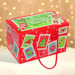 Цена за 5 шт. Подарочная коробка Новогодняя Посылка «Бандероль» с веревочными ручками с анимацией 20×12 см