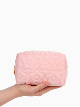 Косметичка объёмная на молнии, маленькая, с вышивкой, светло-розовая