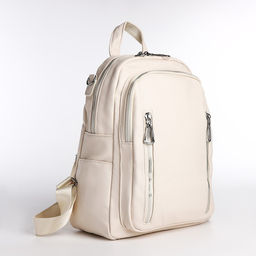 Рюкзак женский из искусственной кожи на молнии, 6 наружных карманов, цвет молочный - Simaland фото 2