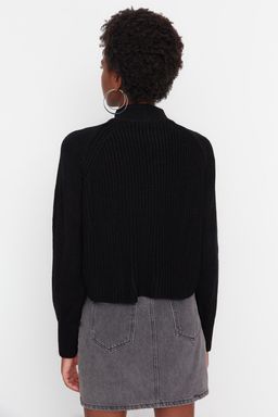 Siyah Crop Fermuarl? Dik Yaka Basic Triko Kazak TWOAW22KZ1632