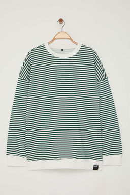 TRENDYOL MAN Buyuk Beden Siyah Oversize/Genis Kesim Cizgili Ici Polarl? Sweatshirt TMNAW25AO00017 - Trendyolmilla фото 6