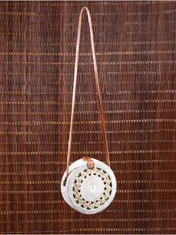 Сумка женская через плечо плетёная «Мандала», 20×6×70 см, ротанг, бежевая