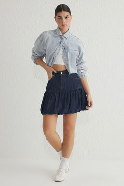 TRENDYOLMILLA Mavi Normal Bel Mini Denim Balon Etek TWOSS25ET00023 фото 2