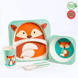 Набор детской посуды Лисичка, из бамбука, 5 предметов: тарелка, миска, стакан, столовые приборы
