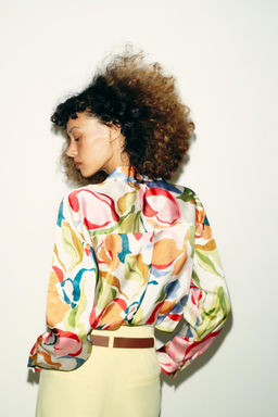 FLORAL PRINT SATIN SHIRT - Zara фото 6
