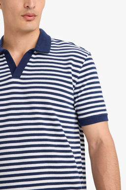 Regular Fit Polo Yaka K_sa Kollu _izgili Ti__rt - Defacto фото 5
