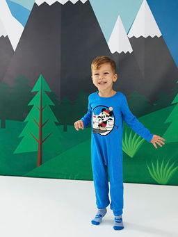 Bisiklet Yaka Uzun Kollu Mickey Mouse Bask?l? Erkek Bebek Tulum 2li