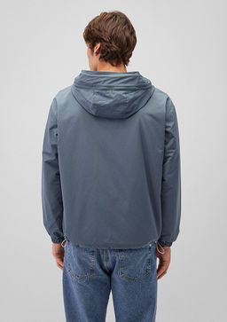 Kapusonlu Gri Ince Ceket - Mavi фото 5