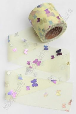 Фатин Бабочки 5,5 см*15 ярд (SF-6041) светло-желтый №19