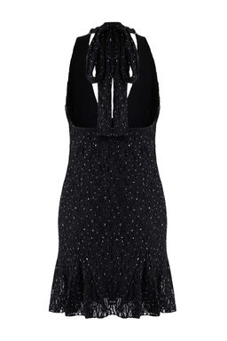 Siyah Duz Tas Bask?l? Tul K?sa / Mini Astarl? Elbise TPRAW26EL00095 - Trendyolmilla фото 6