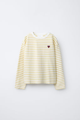 STRIPED T-SHIRT WITH EMBROIDERED HEART