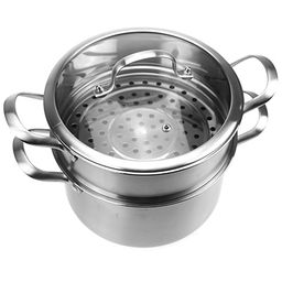 "Люкс" Пароварка из нержавеющей стали 7л, д26см, h21,5см, стеклянная крышка, ручки нержавеющая сталь, с теплораспределительным дном 0,8см, цветная коробка (Китай)