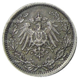 Монета 1/2 марки 1918 года A Германия