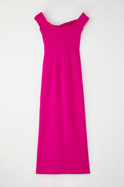 TRENDYOLMILLA Fusya Carmen Yaka Fiyonklu Dokuma Maxi S?k Abiye & Mezuniyet Elbise TPRSS25AE00030  фото 7