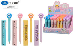 Цена за 2 шт. Ручка шар. "Лапки" (MC-7775) синяя, 0,5мм, цветной корпус, объемный колпачок в виде линейки, наконечник с фигуркой