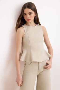 Bej Peplum Detayl? GabardinDokuma Bluz TWOSS26BZ00449 - Trendyolmilla фото 2