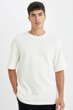 Relax Fit Bisiklet Yaka Pamuklu K?sa Kollu Basic Duz Tisort - Defacto фото 2