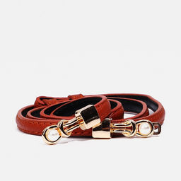 Ремень женский тонкий, 95×1 см, пряжка-зацепка металл, с перламутровыми бусинами, рыжий