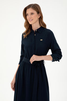 Женское темно-синее тканое платье Неожиданная скидка в корзине - U.s. polo assn фото 3